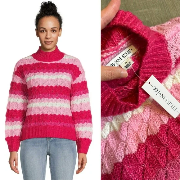 99 Jane Street Women's Pink and White Sweater-size S-NWT - Picture 1 of 10